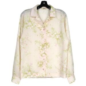 VTG LADY ARROW 70's Light Pink FLORAL PRINT Thin Twill BUTTON-UP Shirt/Top Sz L